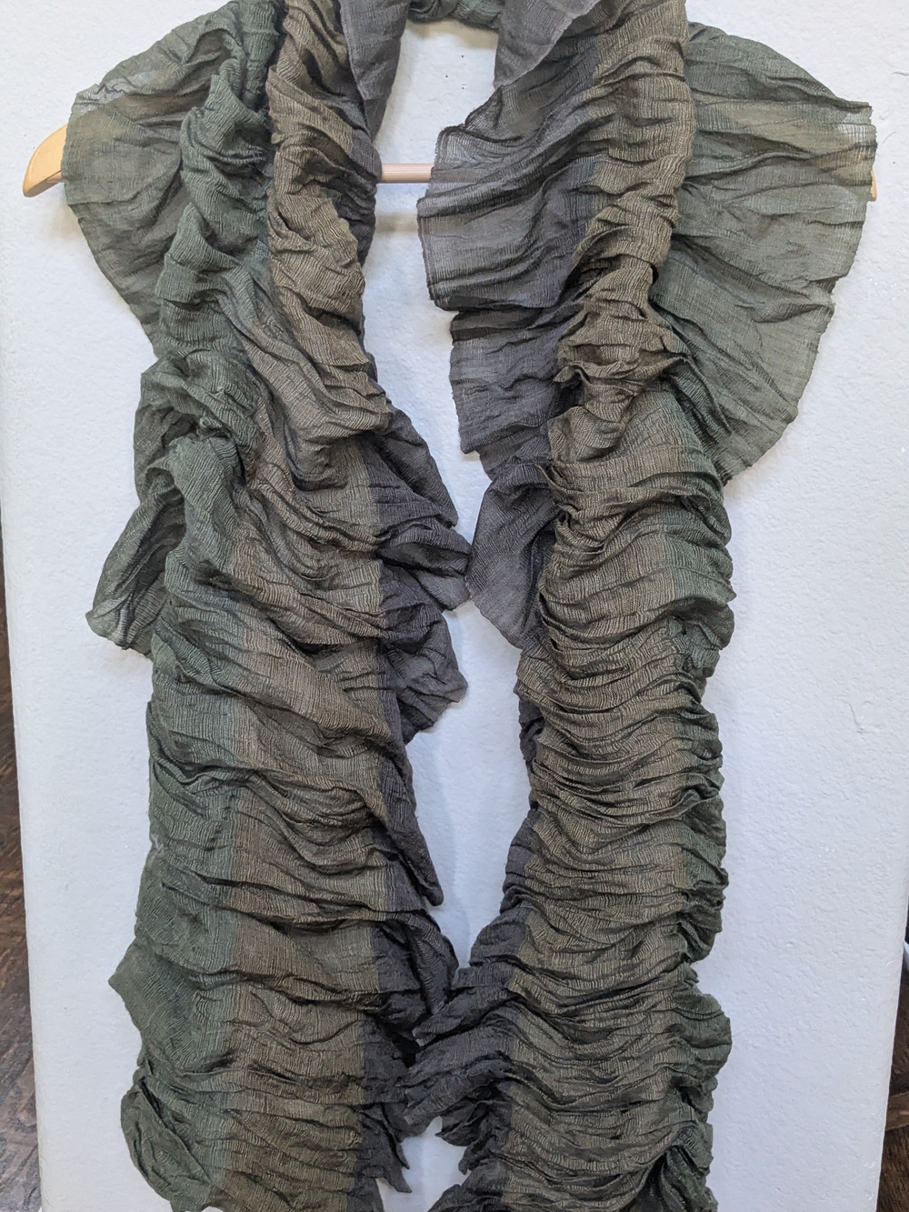 Babette Ruffled Crinkle Scarf in Olive Green
